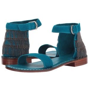 Bernardo Teal Beaded Ankle-Strap Sandals